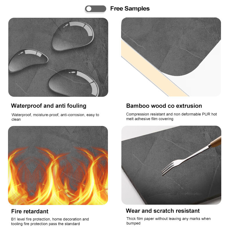 5 мм / 8 мм Внутренний декоративный ПВХ мраморный лист Бамбуковый угольный настенный доски